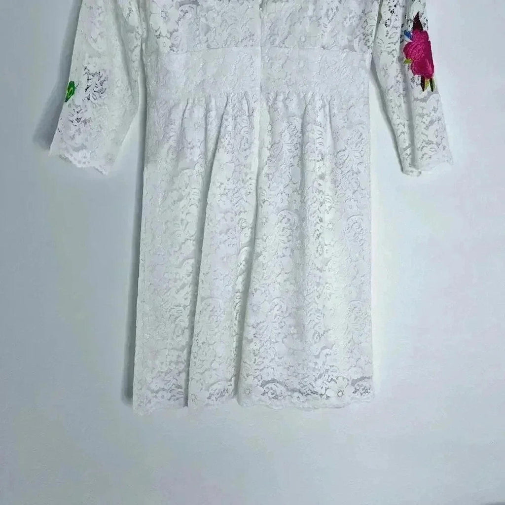 Anthropologie Tracy Reese White Lace Floral Embroidered Dress Women's Size 8