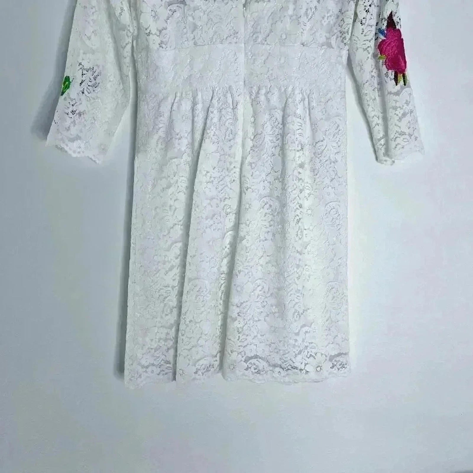 Anthropologie Tracy Reese White Lace Floral Embroidered Dress Women's Size 8