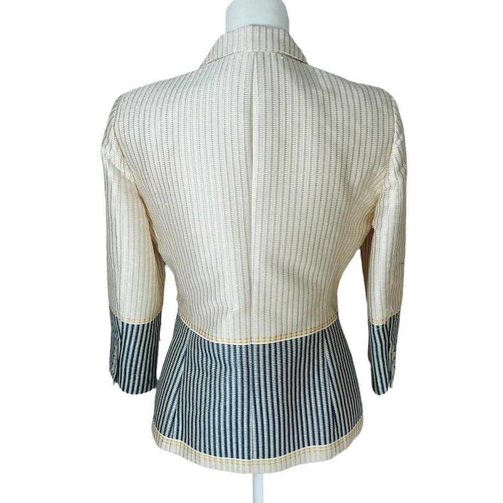 Elizabeth & James Hazel Tan and Navy Blazer Jacket Textured Woven Women's Size 8