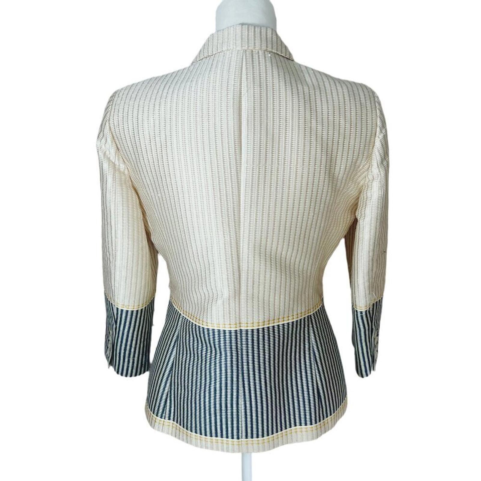 Elizabeth & James Hazel Tan and Navy Blazer Jacket Textured Woven Women's Size 8