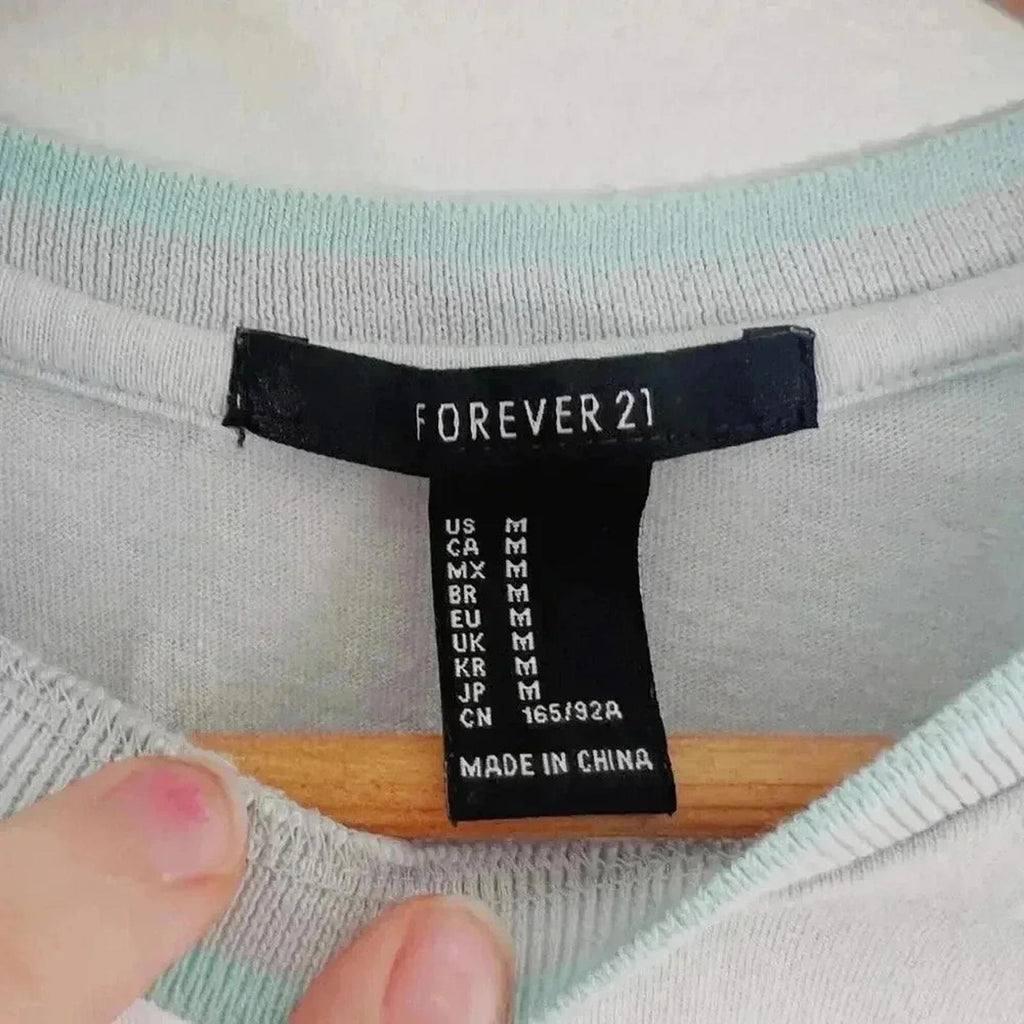 ❤️ 3/$15 Forever 21 Cropped Sporty Elite Striped Tank Grey Blue Women's Size M
