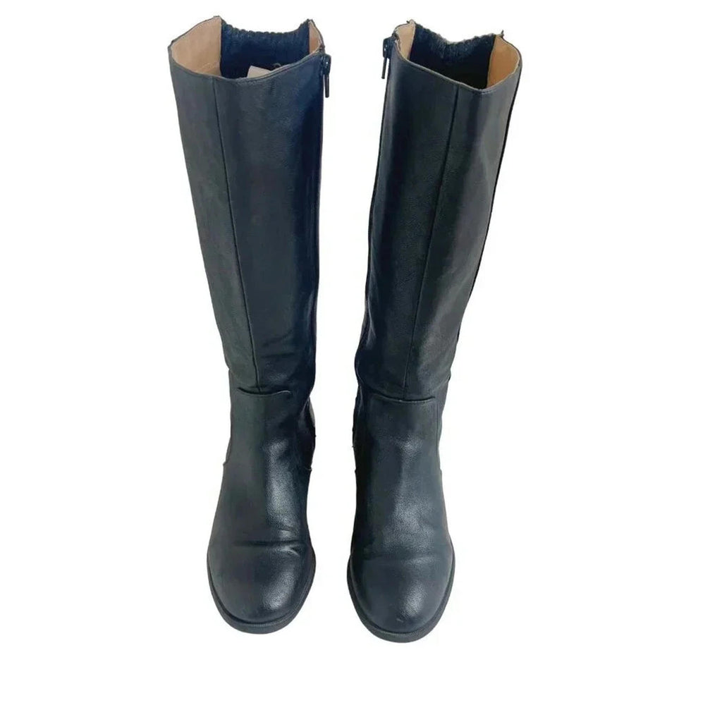 Life Stride Amy Black Faux Leather Knee High Riding Boots Knit Back Size 8.5