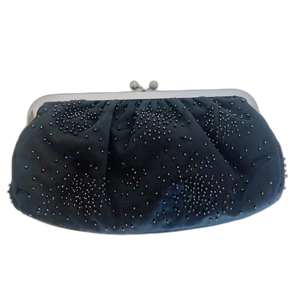 Vintage Express Black Beaded Clutch Silver Clasp Evening Bag