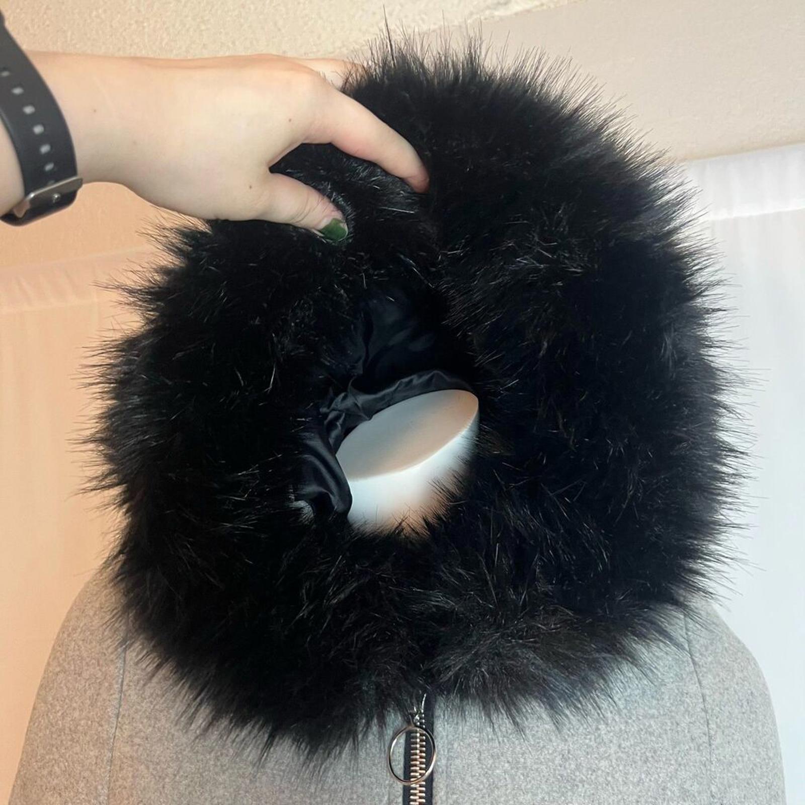 Maje Greli Fur Trimmed Coat Grey Wool Jacket Black Fur Size 38 EU M US