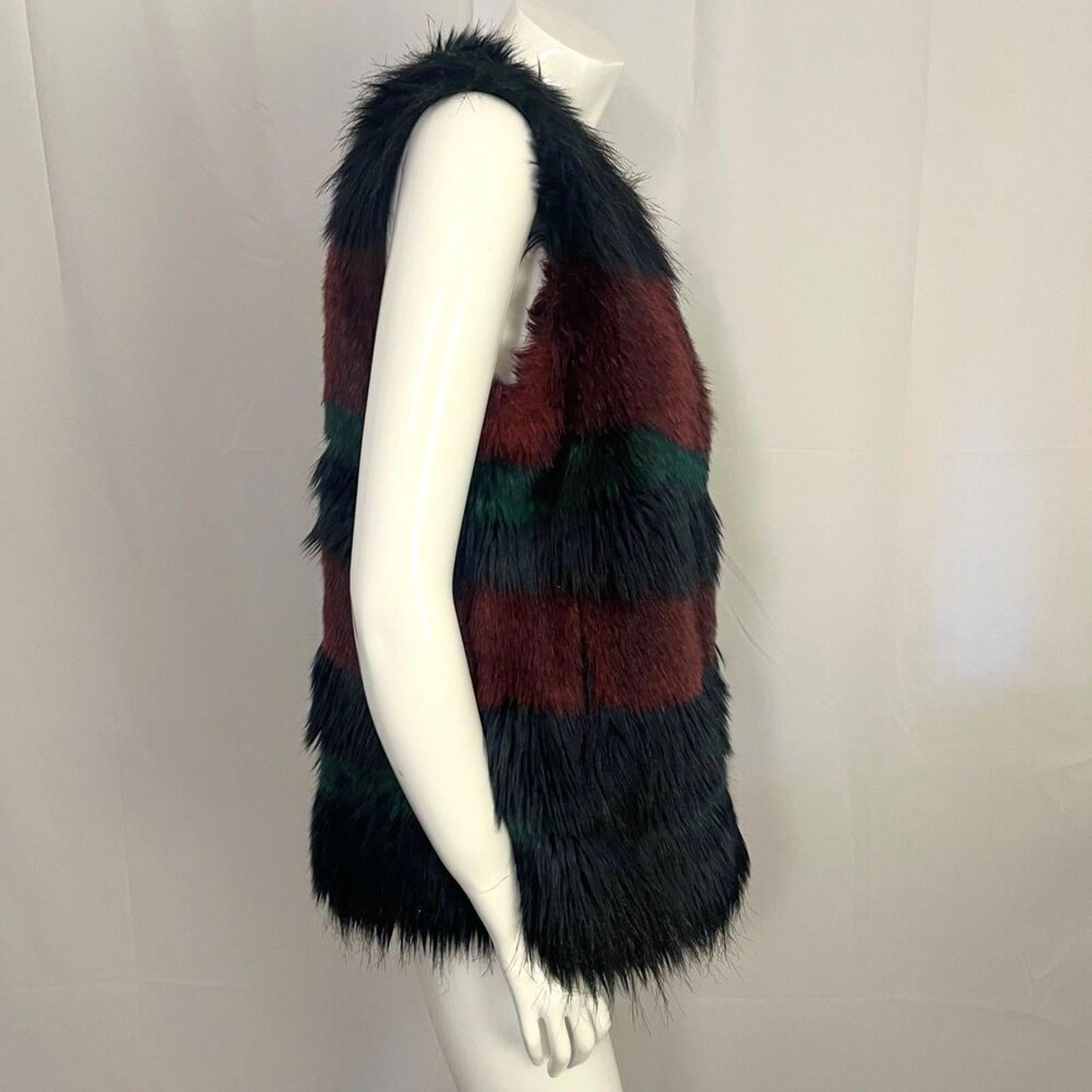 Gianni Bini Multicolored Jewel Tone Faux Fur Vest Mob Wife Indie Sleaze Size S