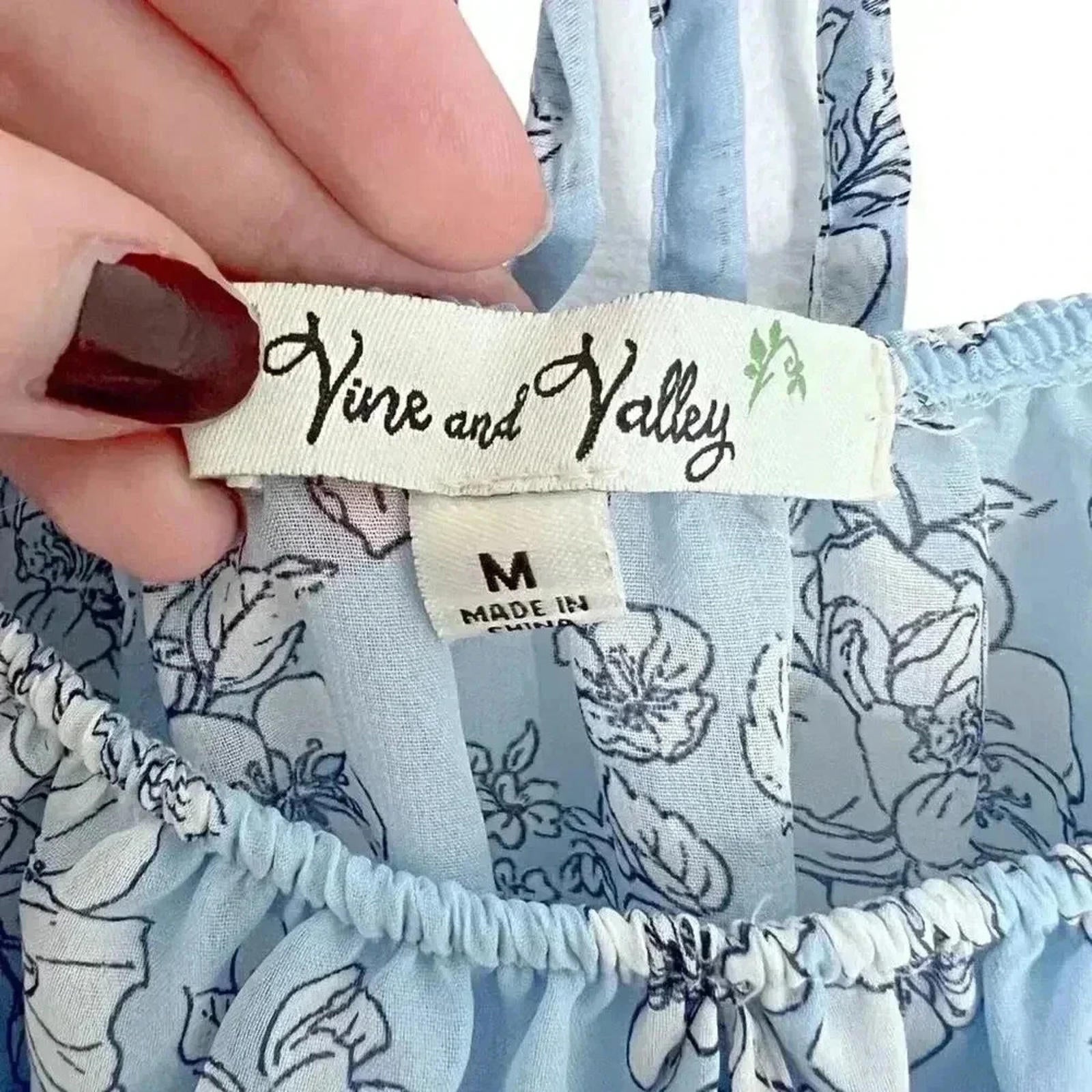 NWOT Vine & Valley Light Blue Smocked Dress Puff Sleeves Cottage Core Size M