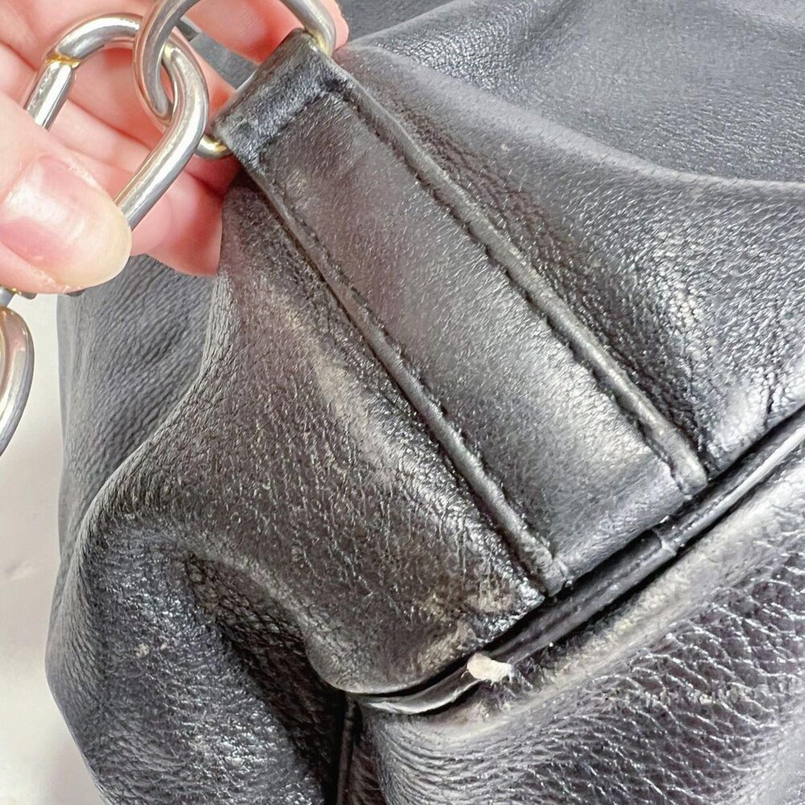 Longchamp RARE Vintage 90s Black Leather Drawstring Backpack Bag
