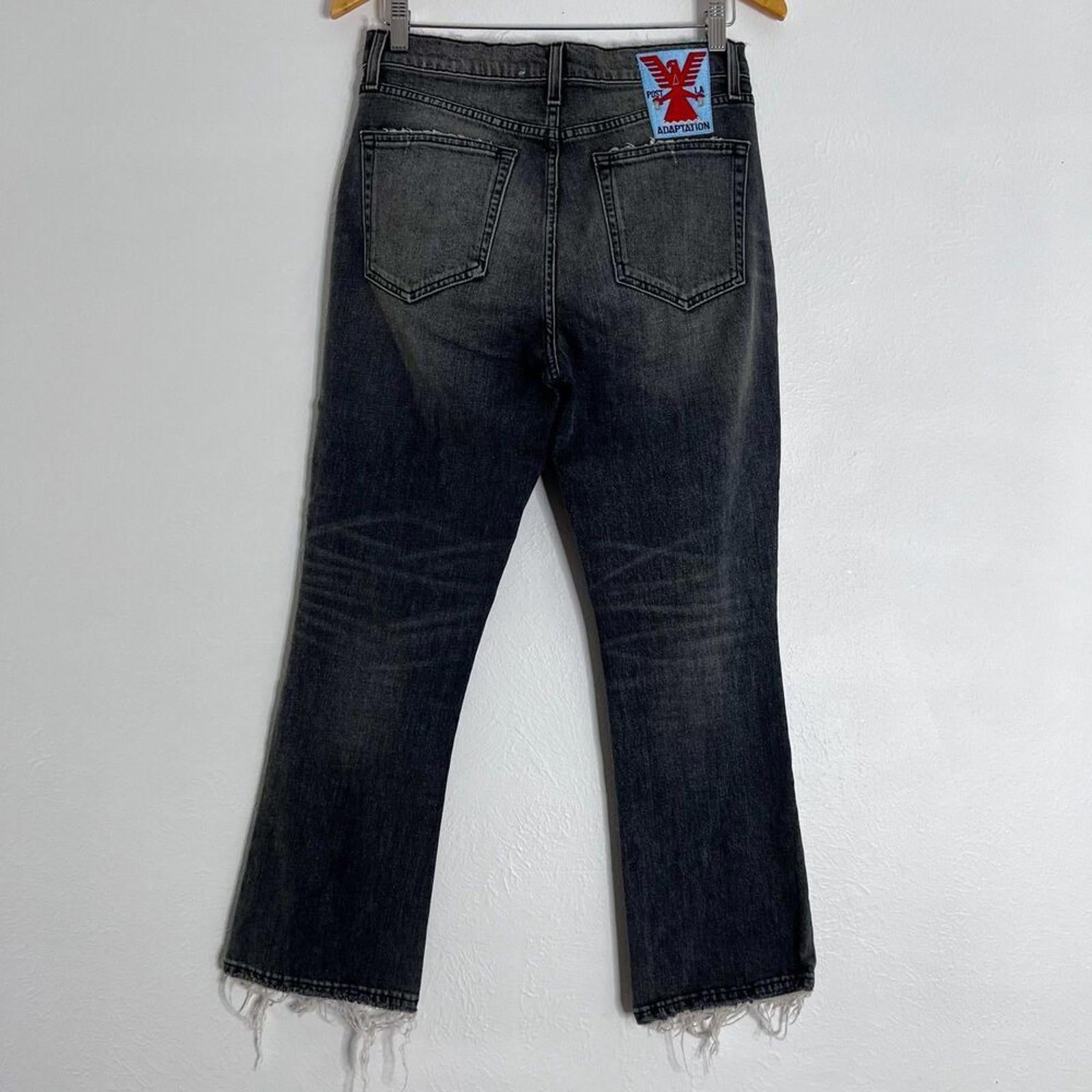 Adaptation Dark Grey Charcoal Jeans High Rise Distressed Flared Denim Grunge