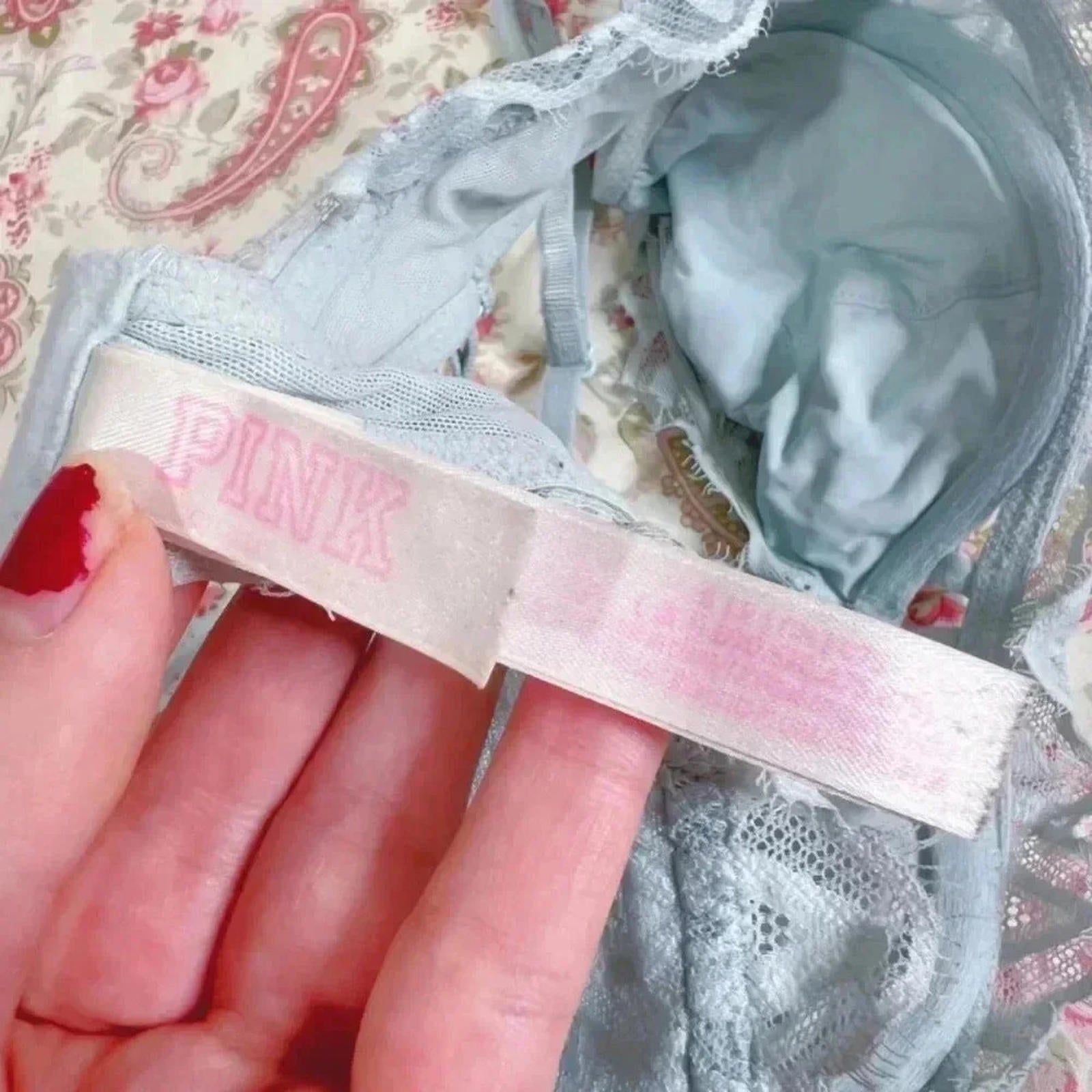 PINK by Victoria's Secret Light Blue Date Unlined Lace Bralette Size S