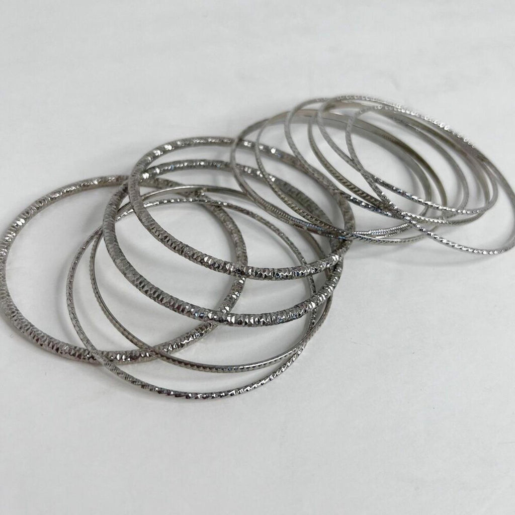 Silver Set of Bangles Textured Boho Chic Bohemian
