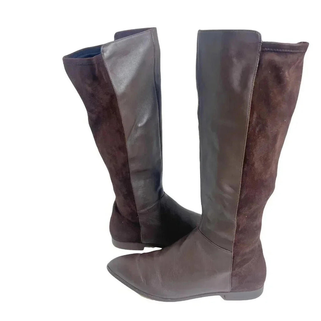 Nine West Brown Leather Faux Suede Knee High Pointed Toe Boots Size 10