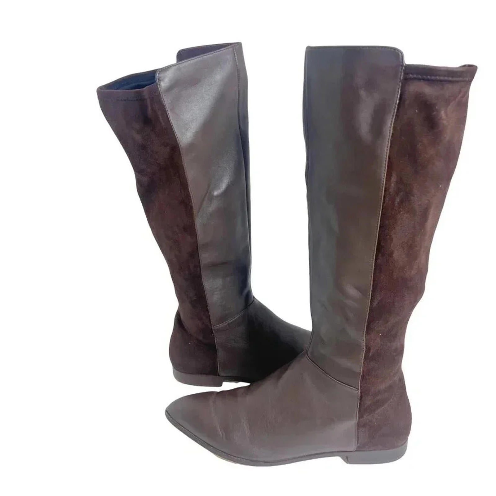 Nine West Brown Leather Faux Suede Knee High Pointed Toe Boots Size 10