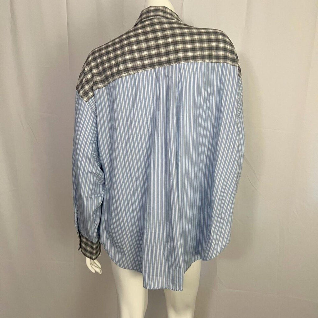 Out From Under Urban Outfitters Blue Pinstripe Grey Plaid Button Up Size L