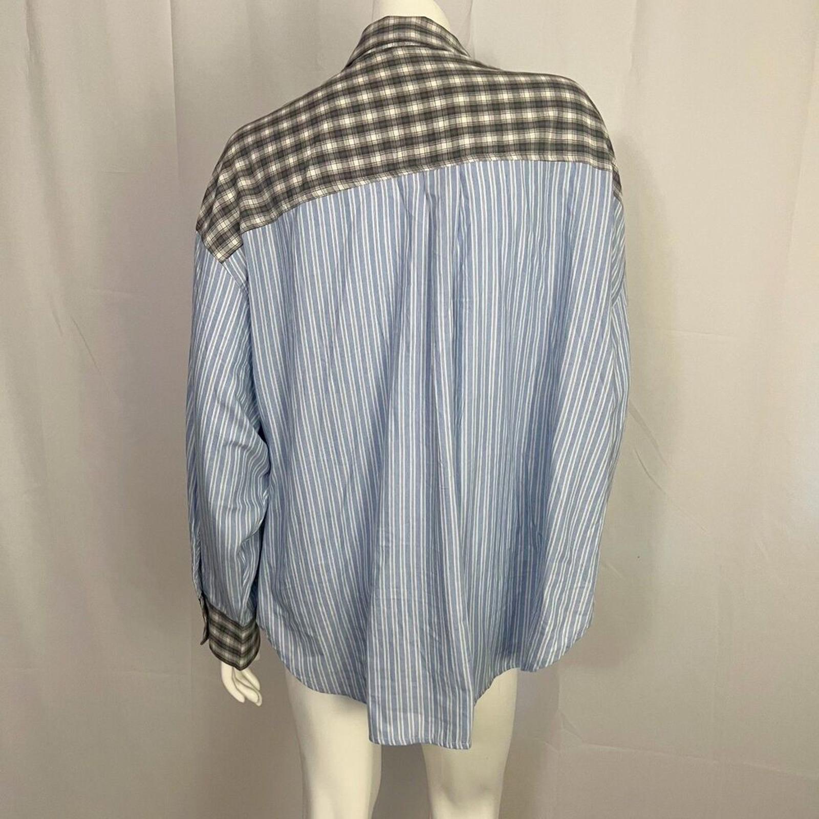 Out From Under Urban Outfitters Blue Pinstripe Grey Plaid Button Up Size L