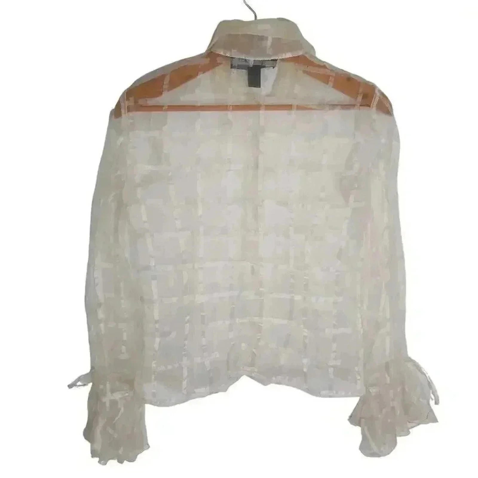 y2k Vintage JS Boutique Sheer White Blouse Chiffon Women's Size 4