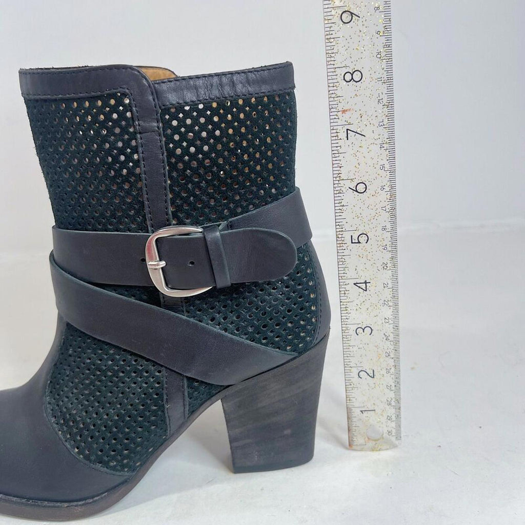 Aquatalia by Marvin K Fawn Black Leather Suede Perforated Ankle Boot Size 8