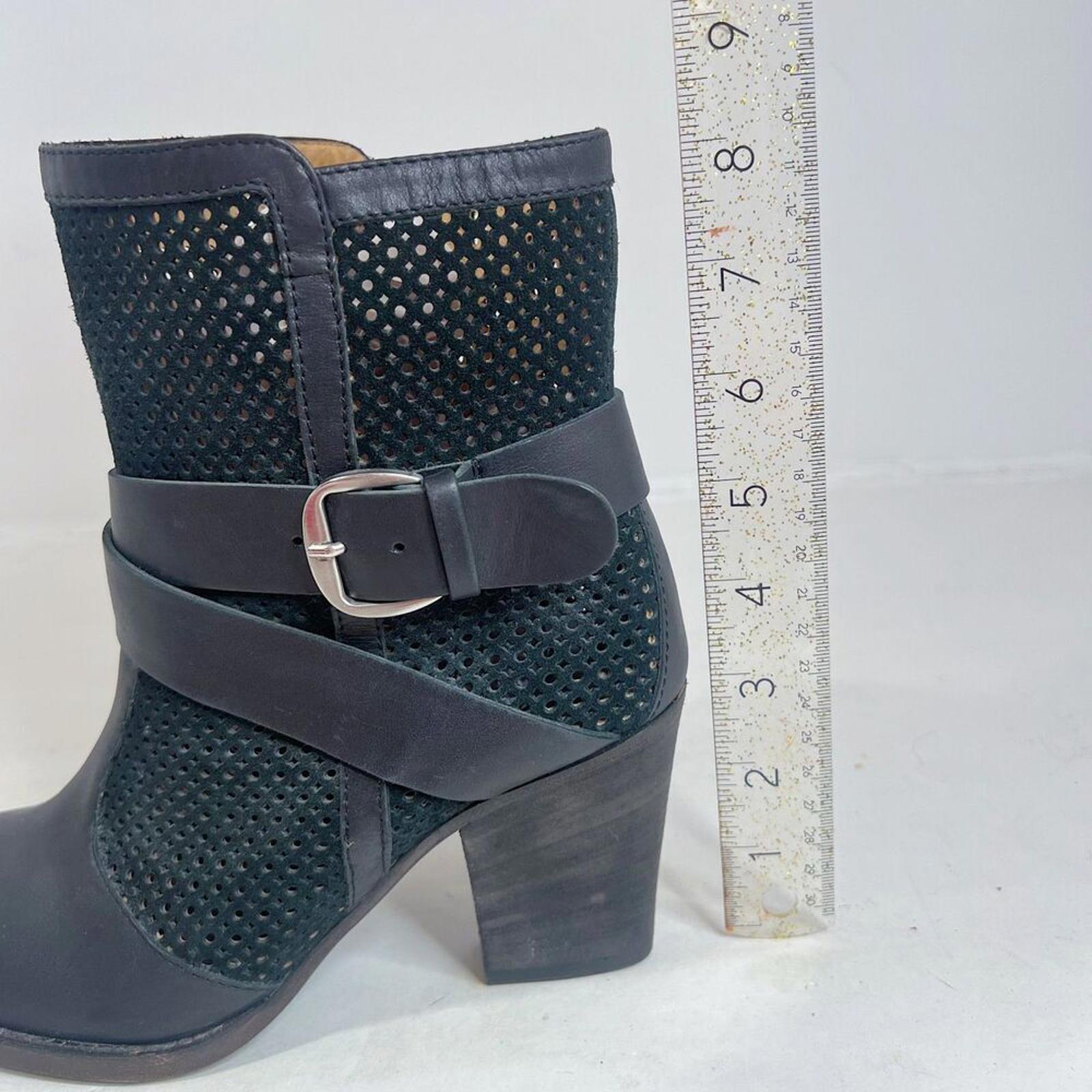 Aquatalia by Marvin K Fawn Black Leather Suede Perforated Ankle Boot Size 8