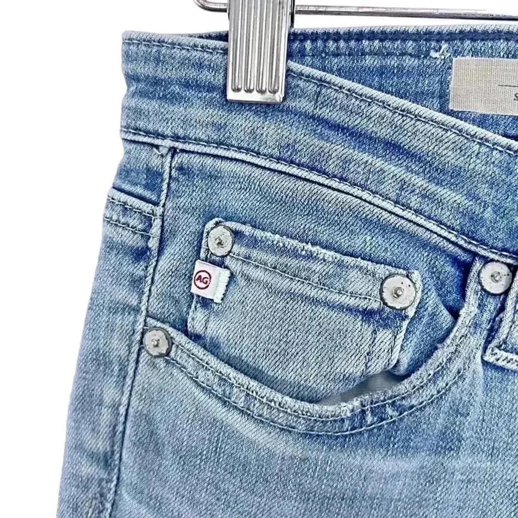 AG The Olivia Skinny Boot Cut Jeans Distressed Light Wash Low Rise Size 27 Denim