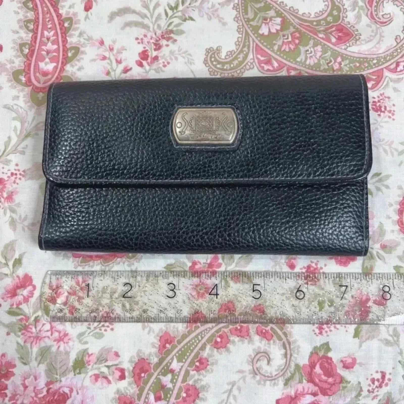 Rivage Black Pebbled Leather Trifold Wallet