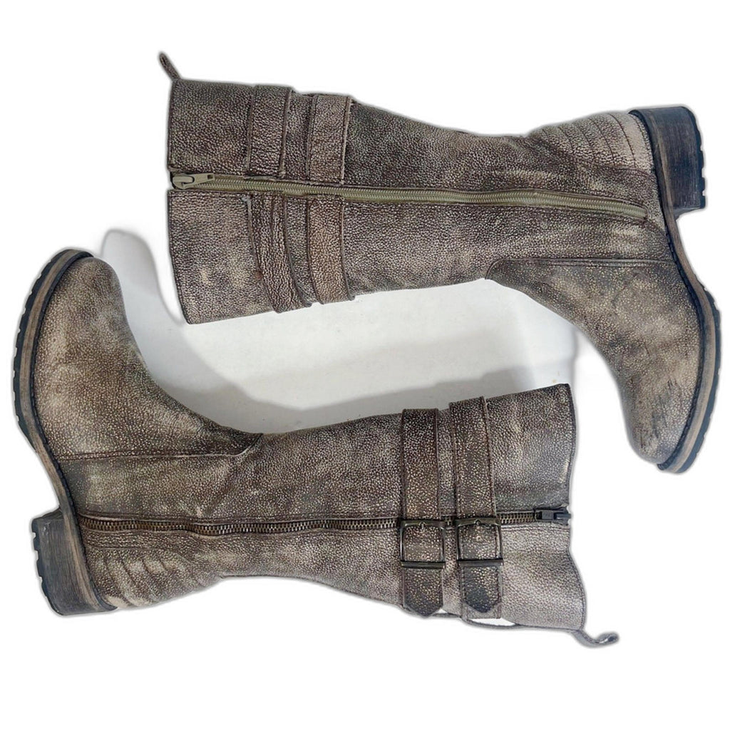 Matisse Roady Distressed Leather Moto Boot Taupe Brown Western Grunge Size 7.5 W