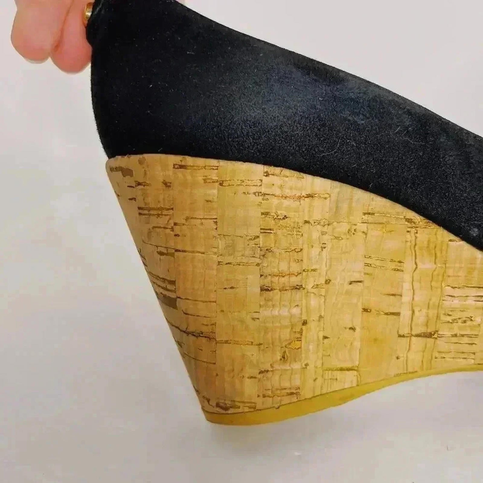 Stuart Weitzman Vintage Black Suede Leather Cork Wedges Women's Size 5