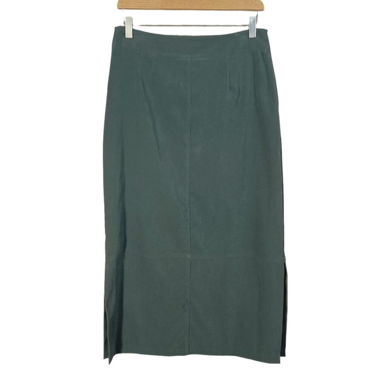 Vintage Jaclyn Smith Dark Olive Green Faux Suede Texture Midi Skirt Size 10