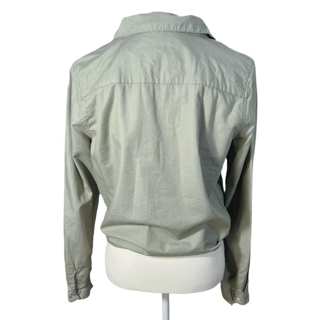 Young Hearts Run Free Light Olive Green Tied Button Up Shirt Women's Size L