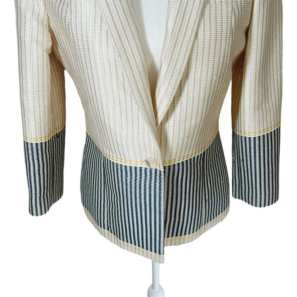Elizabeth & James Hazel Tan and Navy Blazer Jacket Textured Woven Women's Size 8