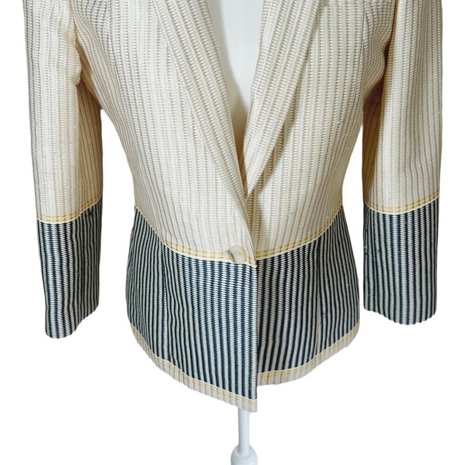 Elizabeth & James Hazel Tan and Navy Blazer Jacket Textured Woven Women's Size 8