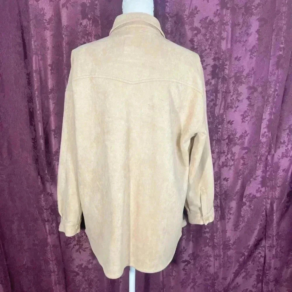 ELODIE Women's Sueded Snap Front Utility Jacket with Chest Pocket Size L