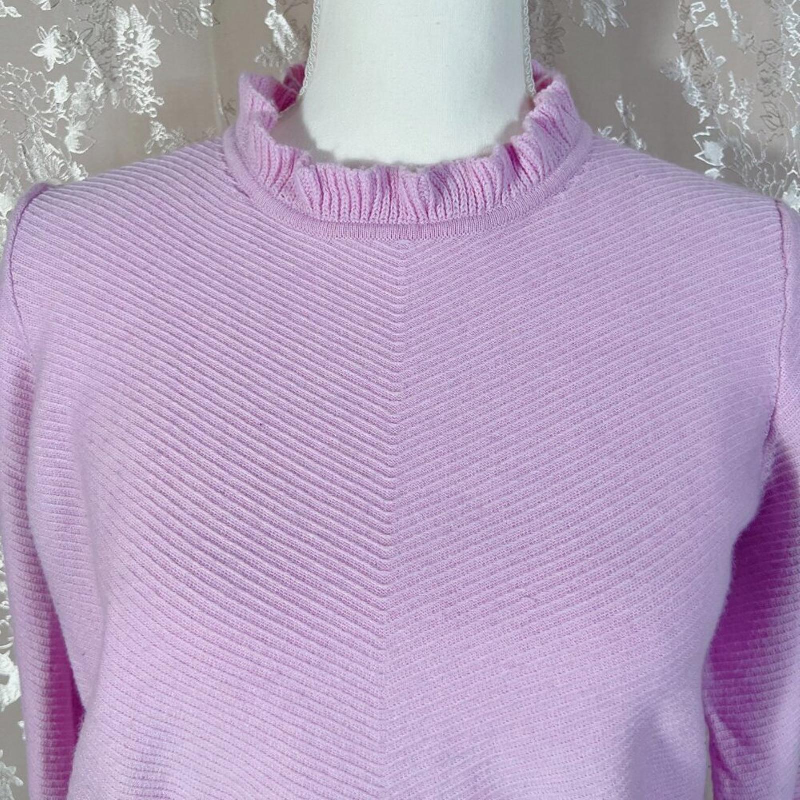 J Crew Merino Wool Pink Purple Mock Neck Sweater Ruffled Women's Size M