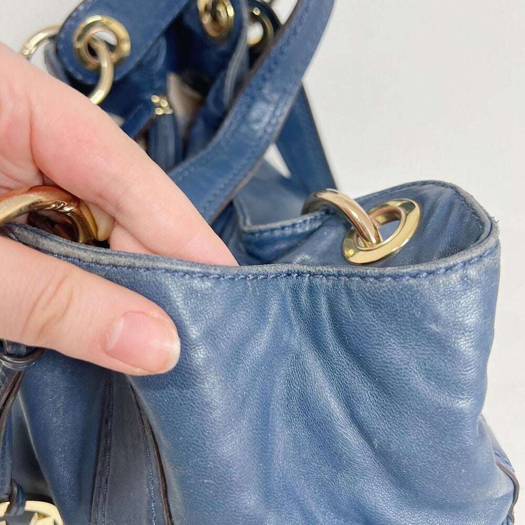 y2k Vintage Michael Kors Navy Blue Ludlow Leather Drawstring Shoulder Bag