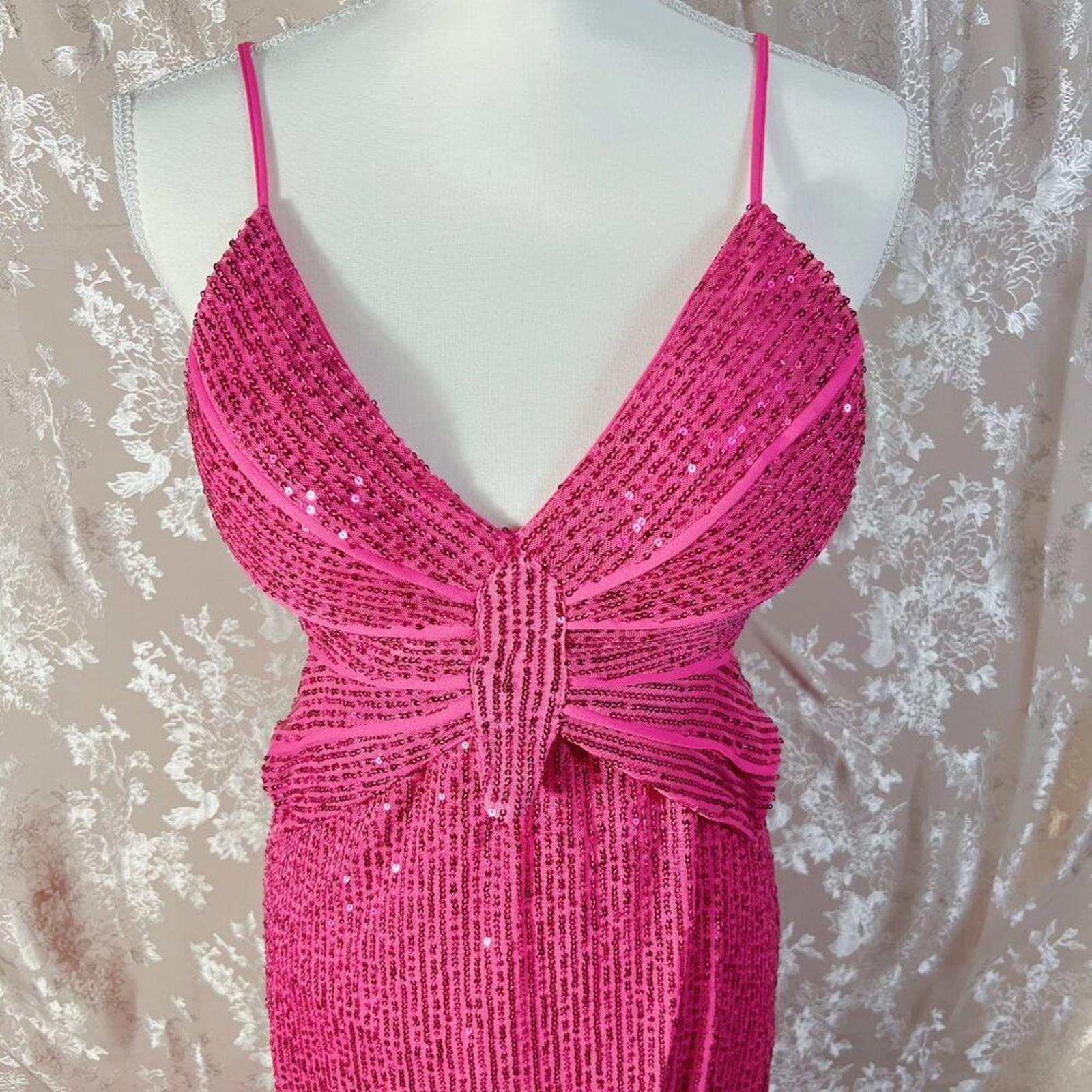 Love is For Eternity Hot Pink Sequined Butterfly Dress y2k Prom Formal Size L
