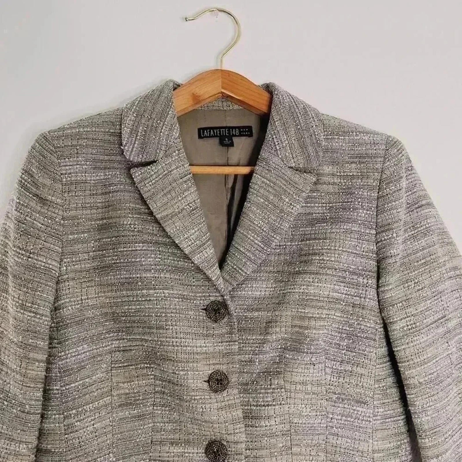 Lafayette 148 Tan Tweed Blazer Women's Size 6 Business Casual Formal Office