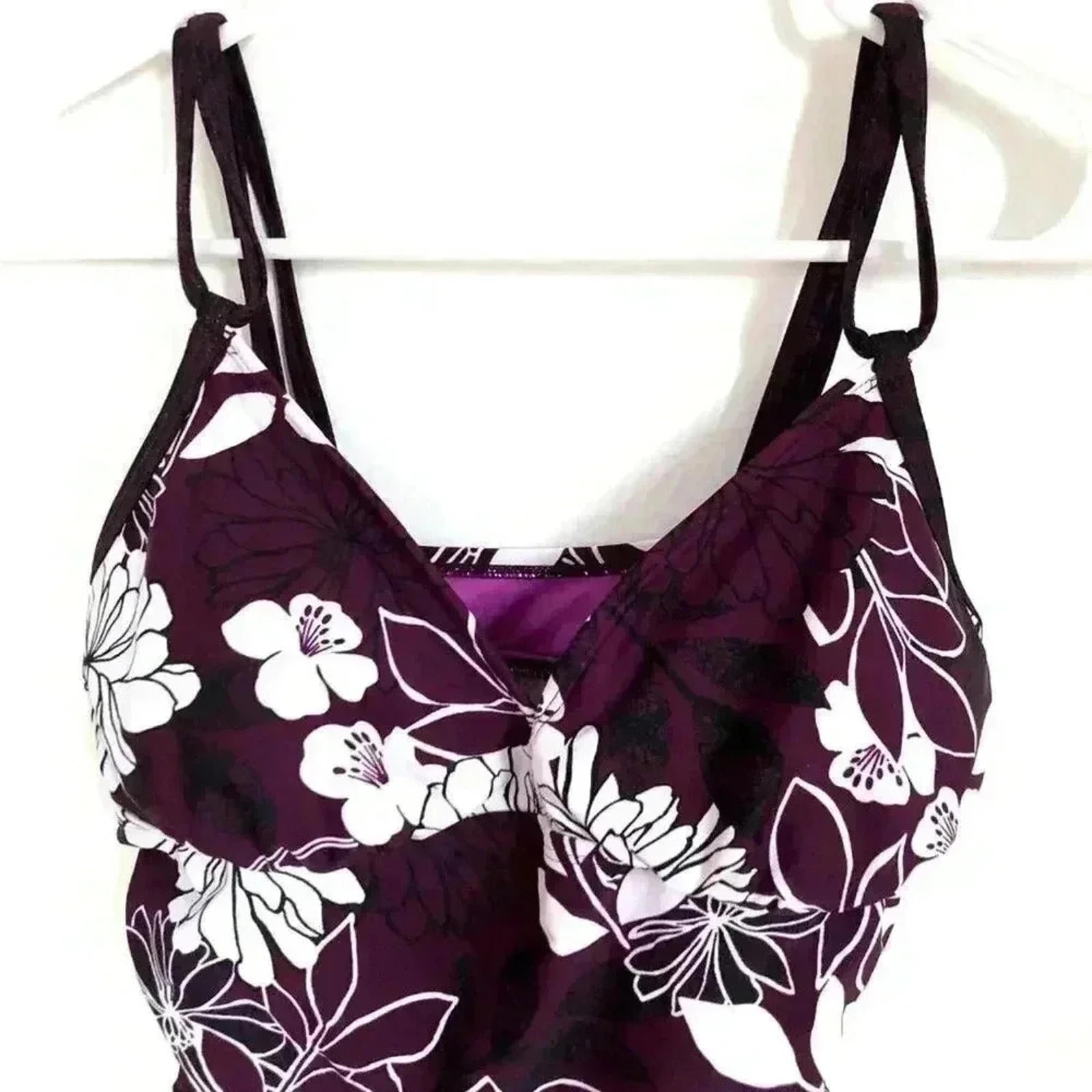 Athleta Purple Floral Ruched Tankini / Bikini Top