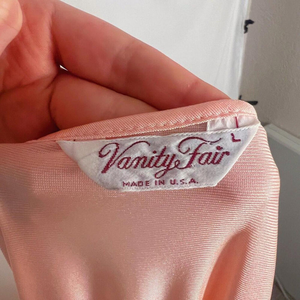 Vintage 1960s Vanity Fair Light Pink Button Up Night Gown Lace Coquette Size L