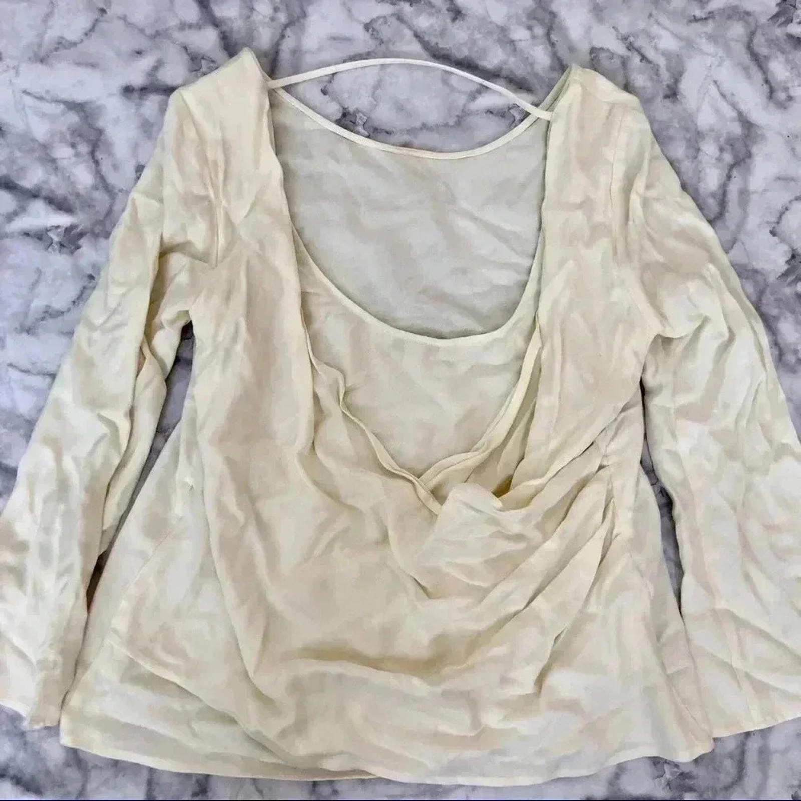 Ella Moss Cream Blouse Open Back Long Sleeve Office Women's Size S