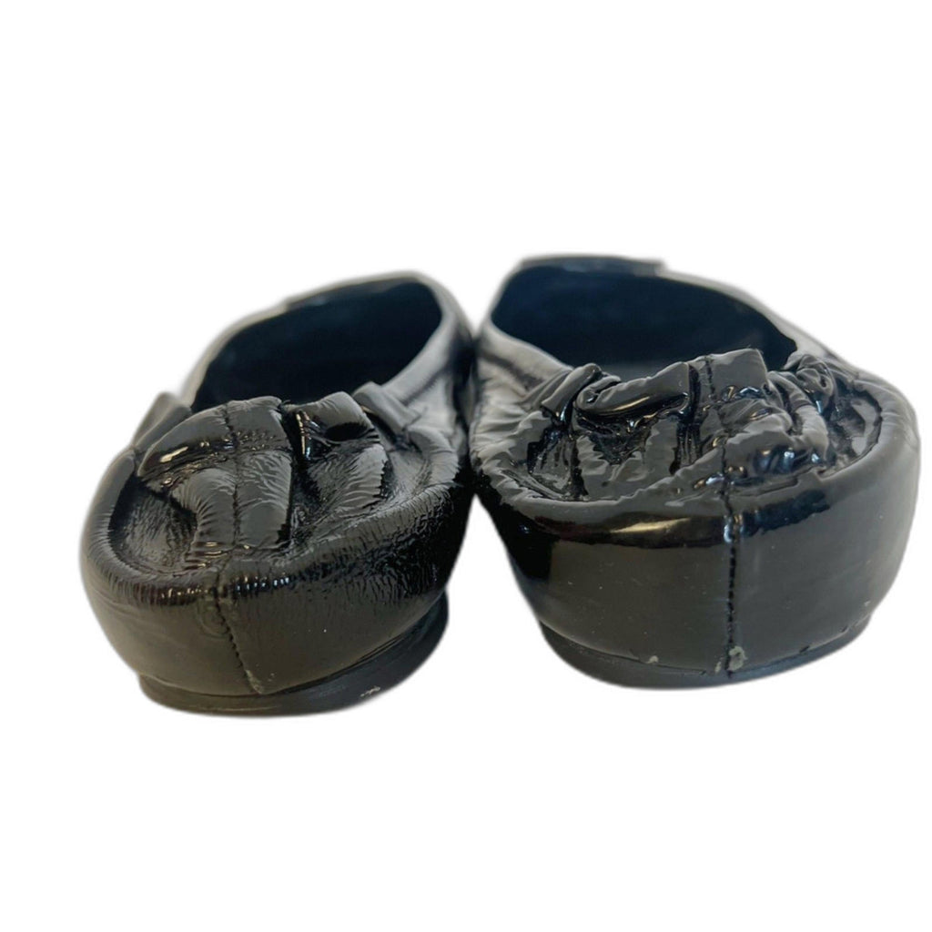 Tory Burch Reva Travel Black Patent Leather Ballet Flats Leather Emblem Size 9