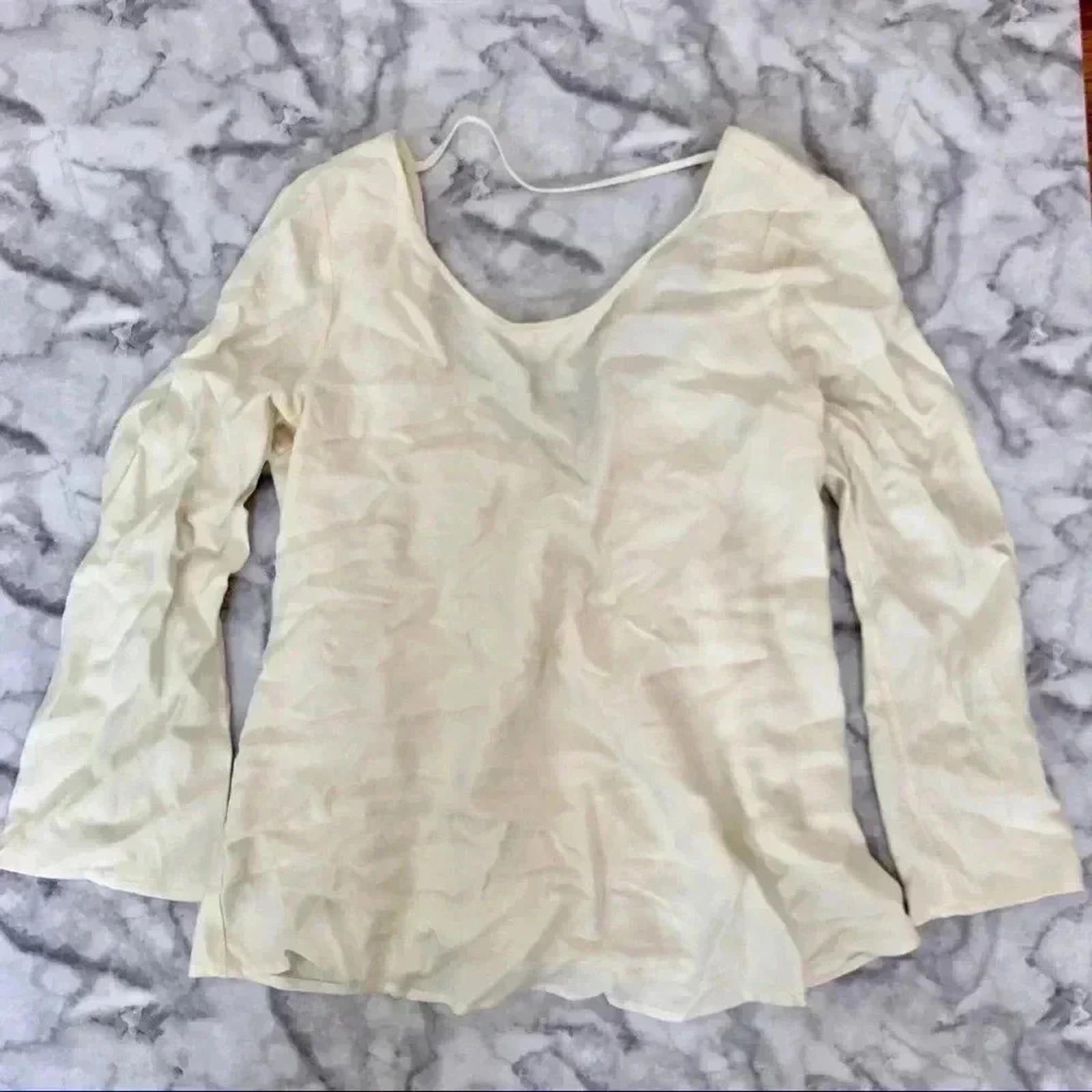 Ella Moss Cream Blouse Open Back Long Sleeve Office Women's Size S