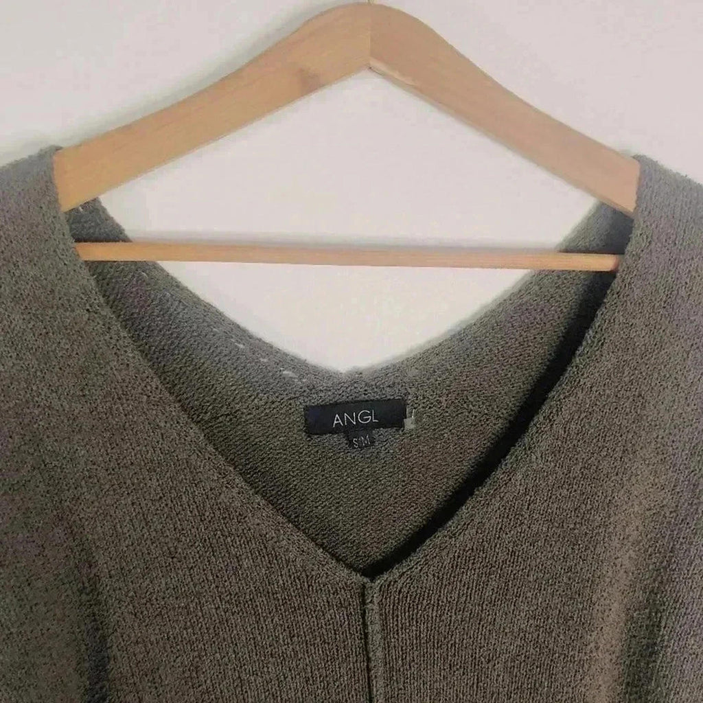 ANGL Brown Knit Sweater Exposed Seams V Neck Grunge Punk Women's Size S/M