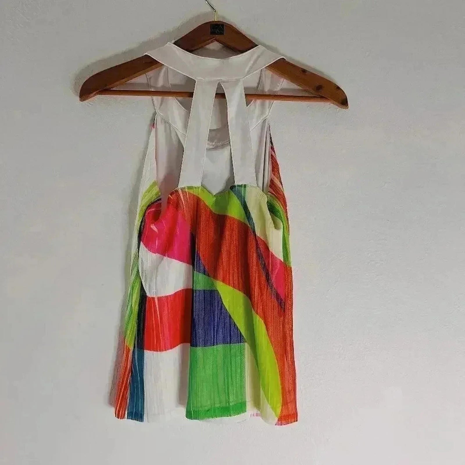 Adidas Climacool White Green Pink Geometric Flowy Workout Tank Women's Size S