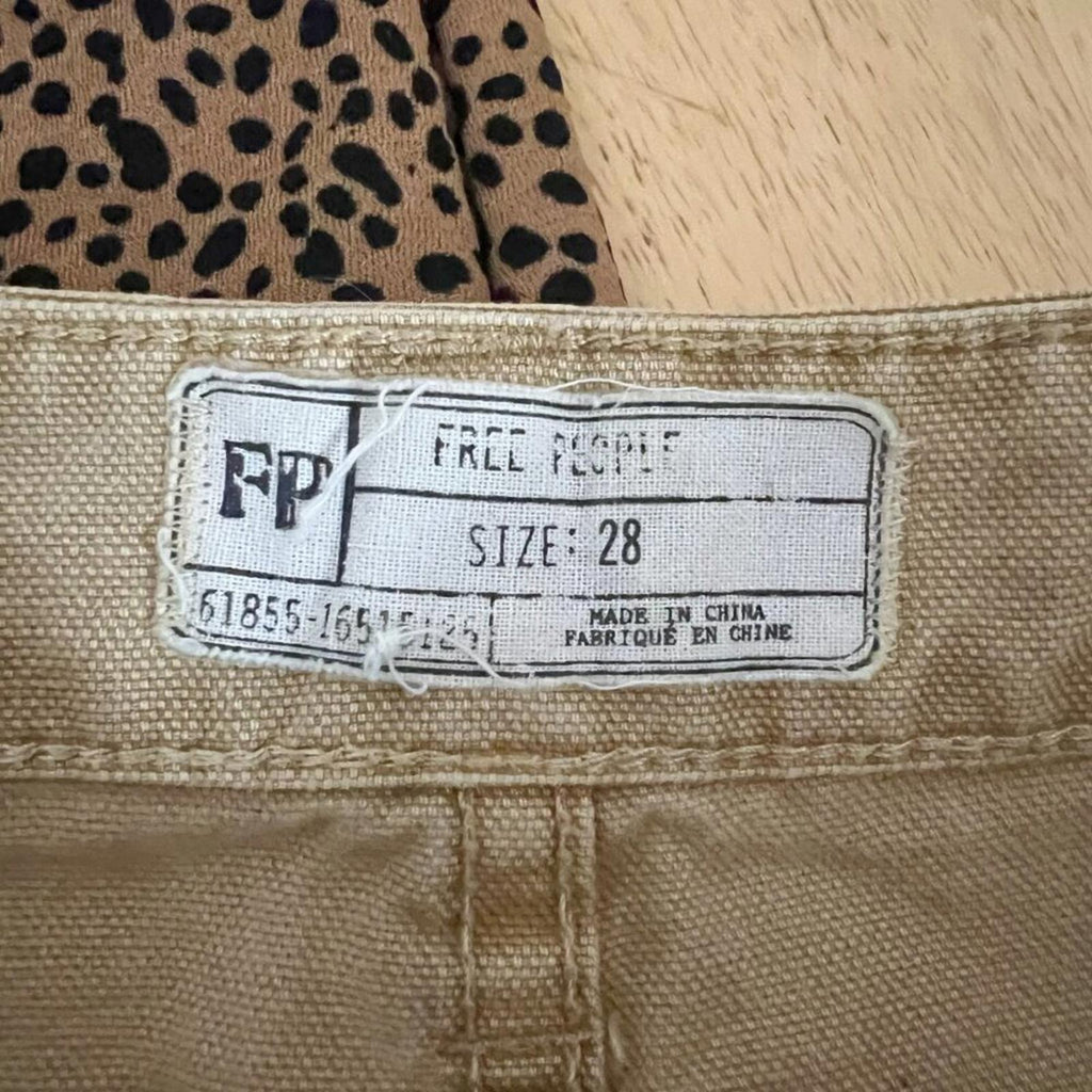 Free People Cargo Khaki Cargo Mini Skirt Distressed Raw Hem Tan Women's Size 28