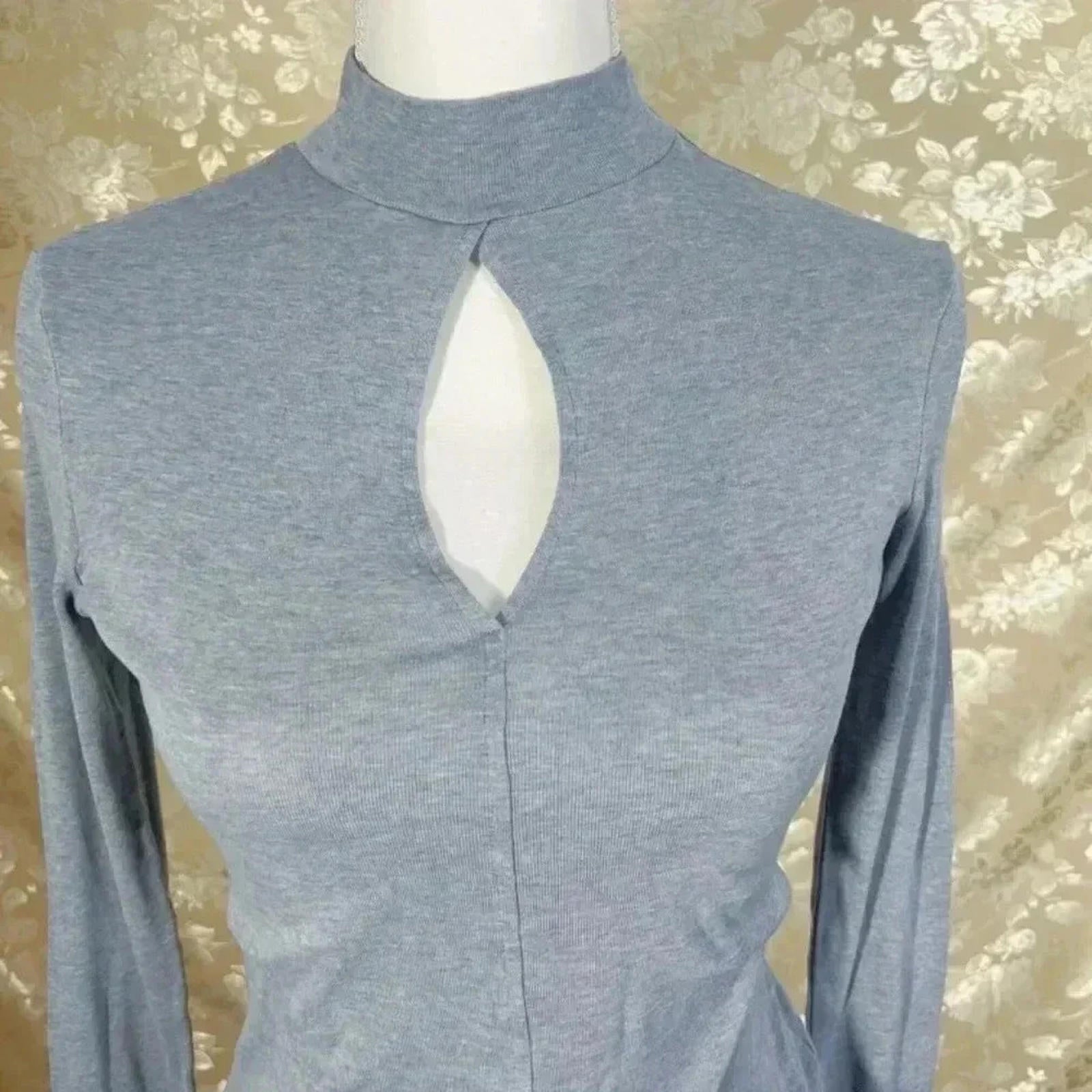 Frame Silk Mock Neck Long Sleeved Grey Shirt Keyhole Women's Size S