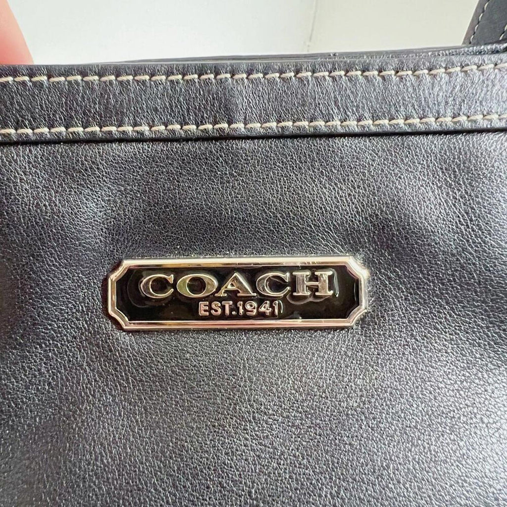 Coach East West Buttery Black Leather Tote Bag Exposed Stitching Purse