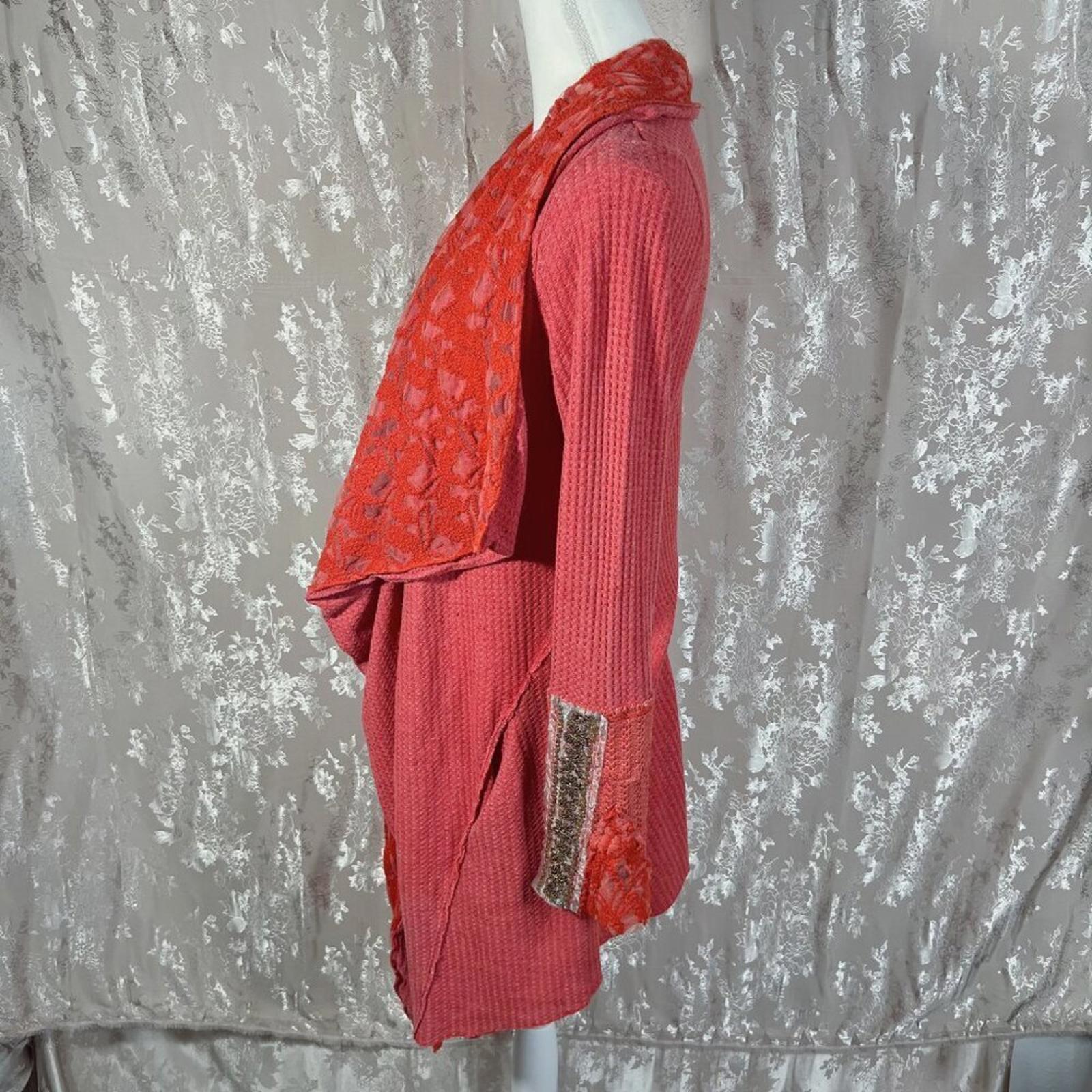 Aratta Silent Journey Waterfall Waffle Knit Open Cardigan Beading Boho Size M