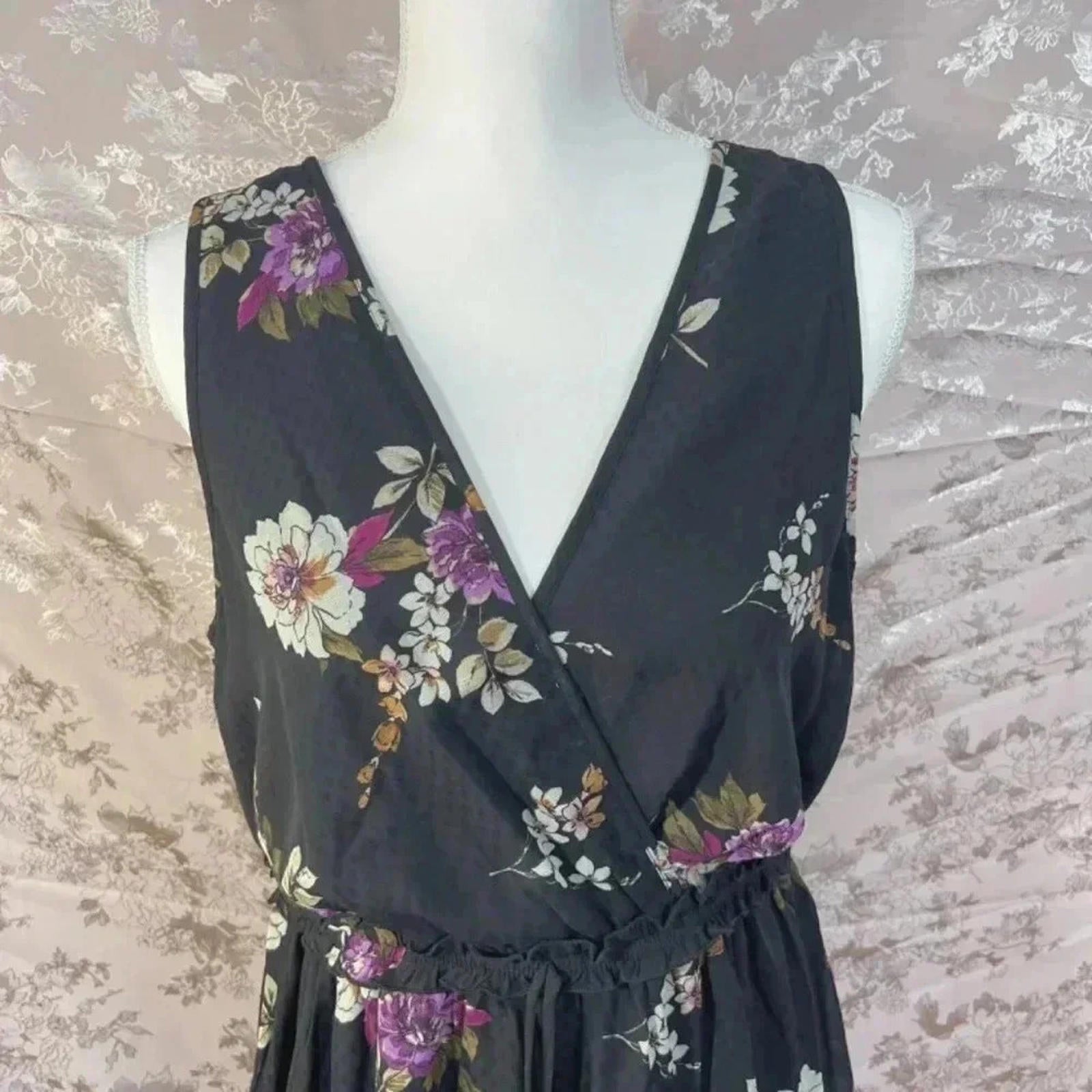 NWT Speechless Black Chiffon Dress Purple Flowers Size XL