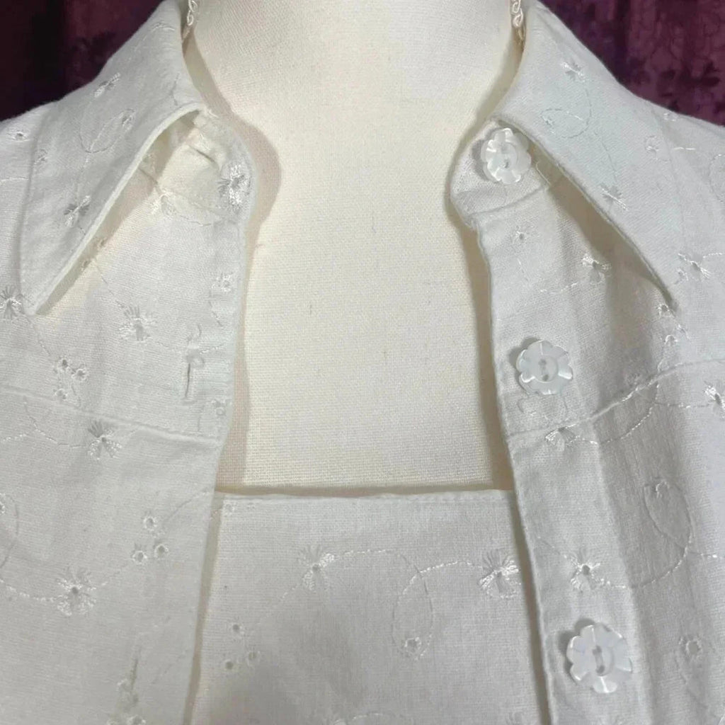 Dress Barn White Linen Dress Eyelet Floral Embroidery With Cardigan Size 6