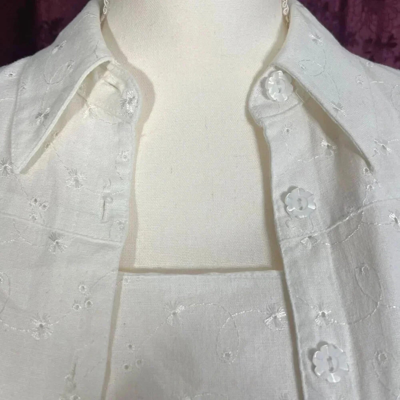 Dress Barn White Linen Dress Eyelet Floral Embroidery With Cardigan Size 6