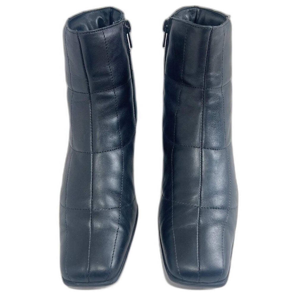 Sesto Meucci y2k Vintage Black Leather Square Toe Booties Quilted Boots Size 8.5