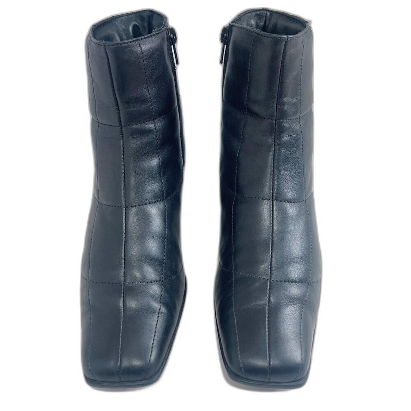 Sesto Meucci y2k Vintage Black Leather Square Toe Booties Quilted Boots Size 8.5